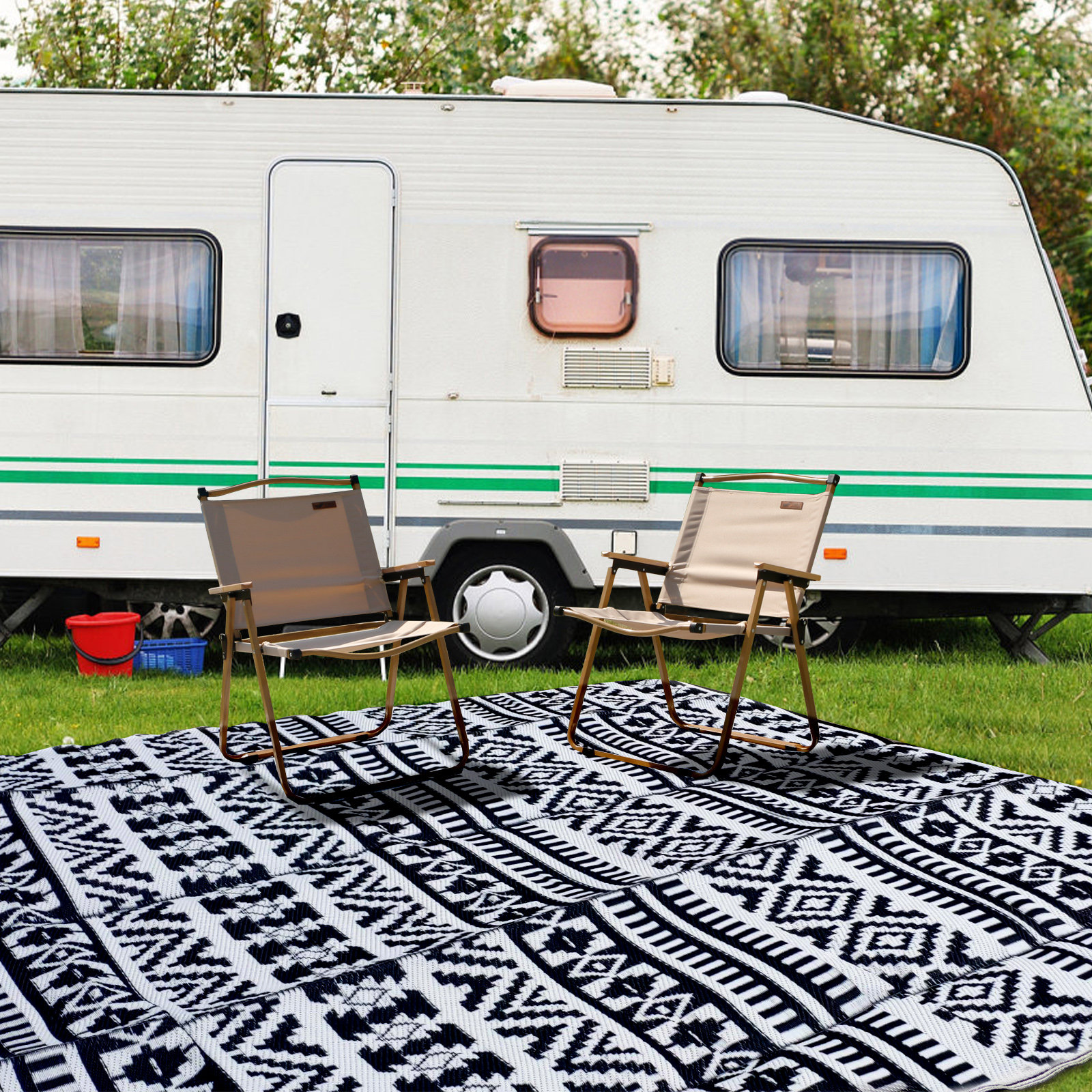 Reversible Outdoor Checkered Trailer Mat RV Camper Floor Rug