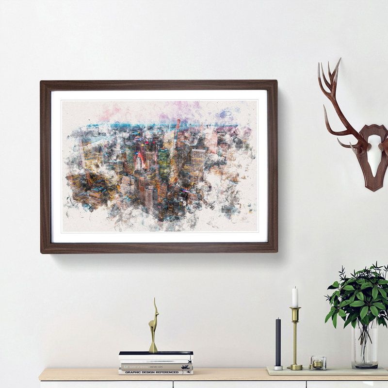 New York View - Picture Frame Graphic Art Print, 24cm H x 33cm W x 2cm D, Walnut Framed