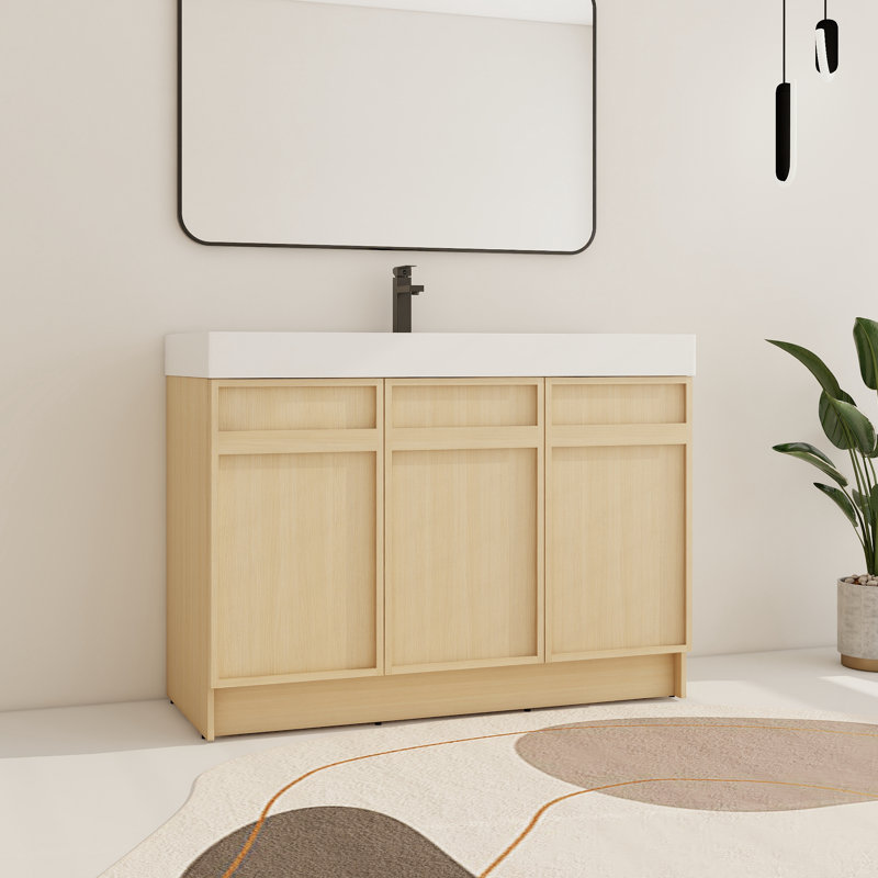 48 Inch Vanity, 48 bathroom vanity with top, 48 inch bathroom vanity, 48" Single Bathroom Vanity Set, 48'' Single Sink Vanity with 3 Doors and Resin Basin Sink
