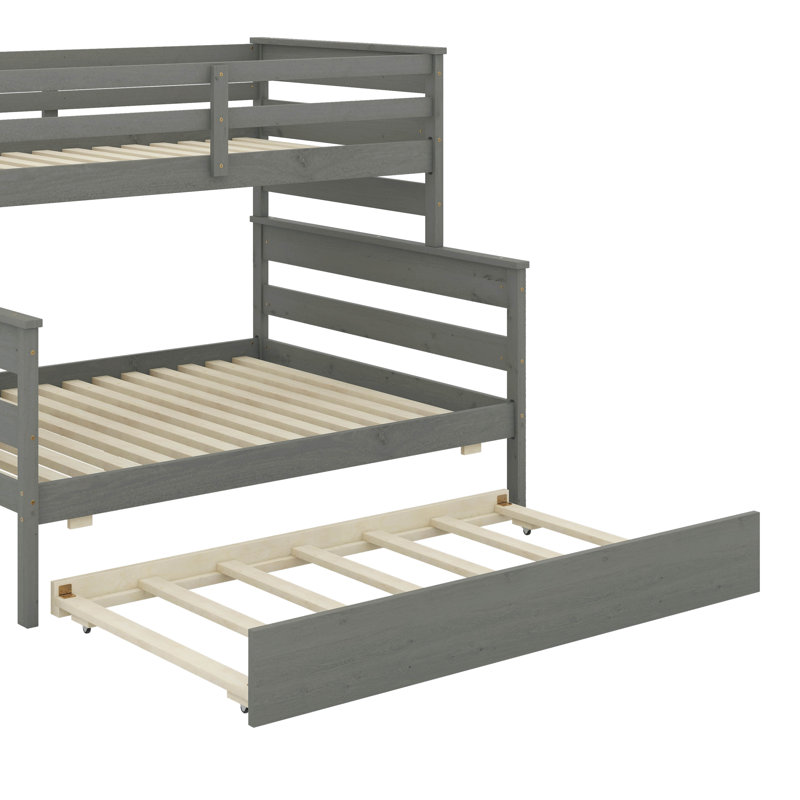 Lit superposé simple au-dessus d'un lit double en bois avec lit gigogne, Gris