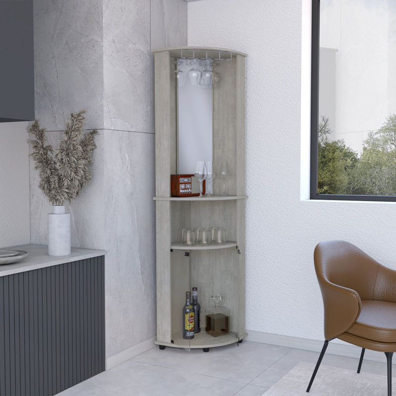 Armoire de bar de coin Chicago, support, porte en verre