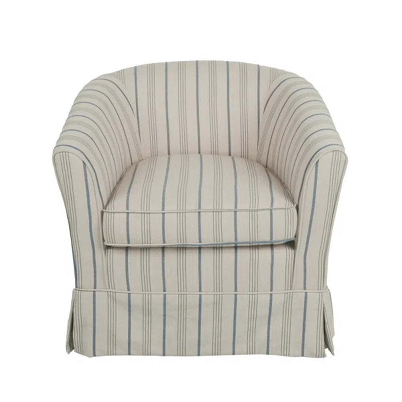 Aajaylah Upholstered Swivel Barrel Chair, White Fabric