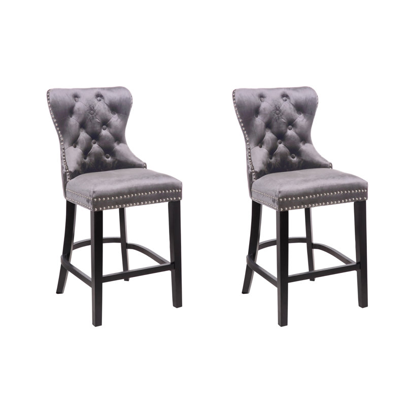Upholstered Counter Stool with Metal Frame, Gray