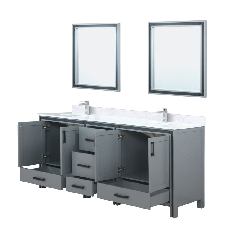 Ziva 80 in W x 22 in D Double Bath Vanity, White Top, 30 in Mirrors and Chrome Faucet Set, White Quartz, White