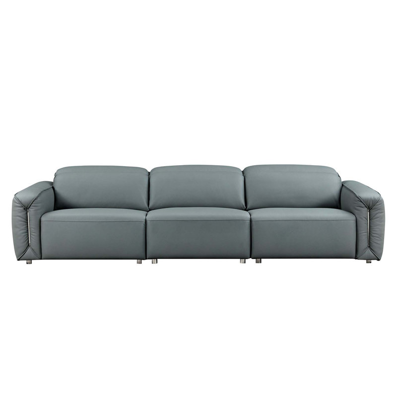 Canapé confortable en cuir 122,83 po avec sièges très profonds, Bleu-gris