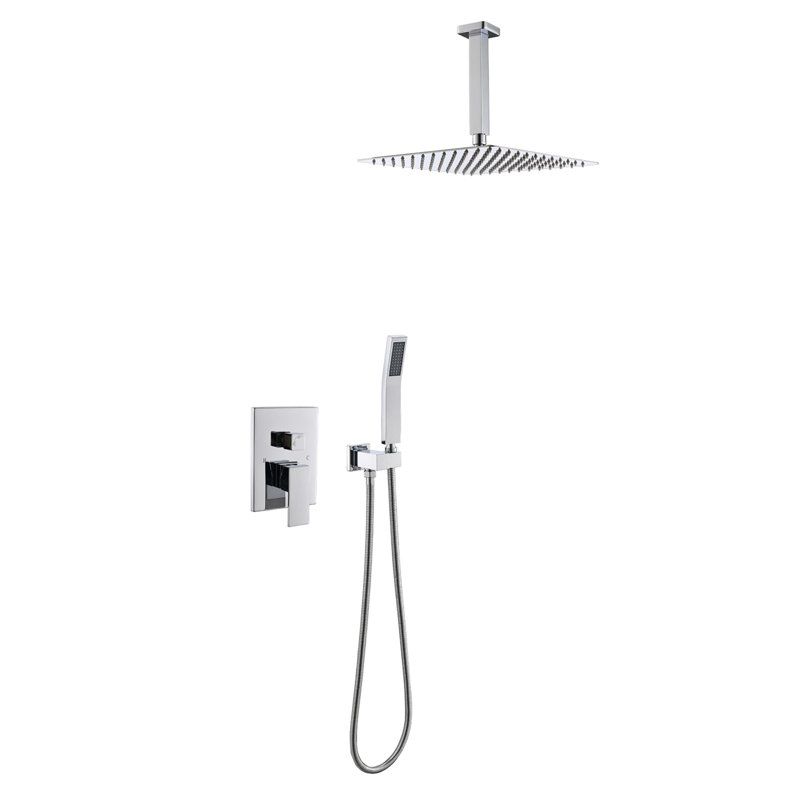 Système de douche de plafond de 10 pouces avec robinet de douche à poignée simple et ensemble de garniture de douche en laiton avec valve brute