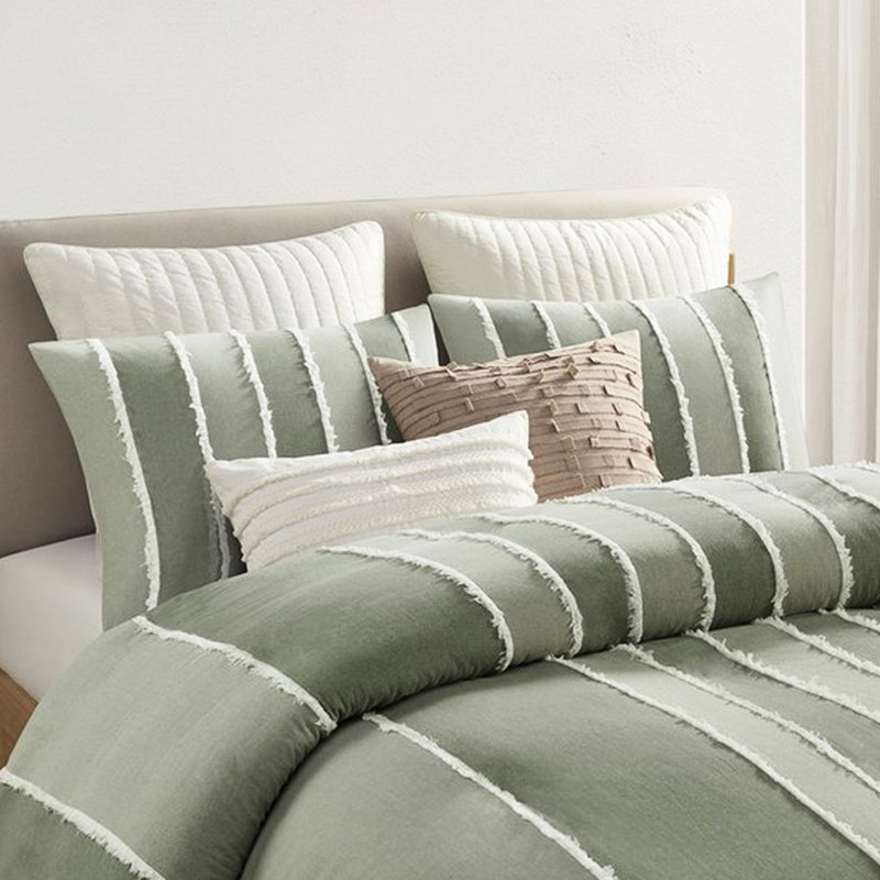 Housse de couette en coton double / grand format - rayures alternées avec garniture contrastante 3 pièces et rayures blanches