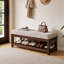 Banc de hall d'entrée en bois massif, banc à chaussures en bois d'hévéa massif avec coussin rembourré et range-chaussures inférieur, banc de rangement rembourré pour le couloir du salon