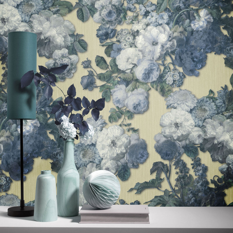 Elle Decor Floral Baroque 3D Embossed Glitter Shimmer 33' L x 21" W Wallpaper Roll, Teal/Light Gold