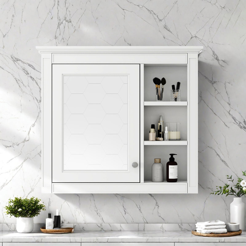 Élégante armoire murale de salle de bain avec miroir et 3 tablettes ouvertes - Armoire à pharmacie murale pour un rangement efficace dans la salle de bain