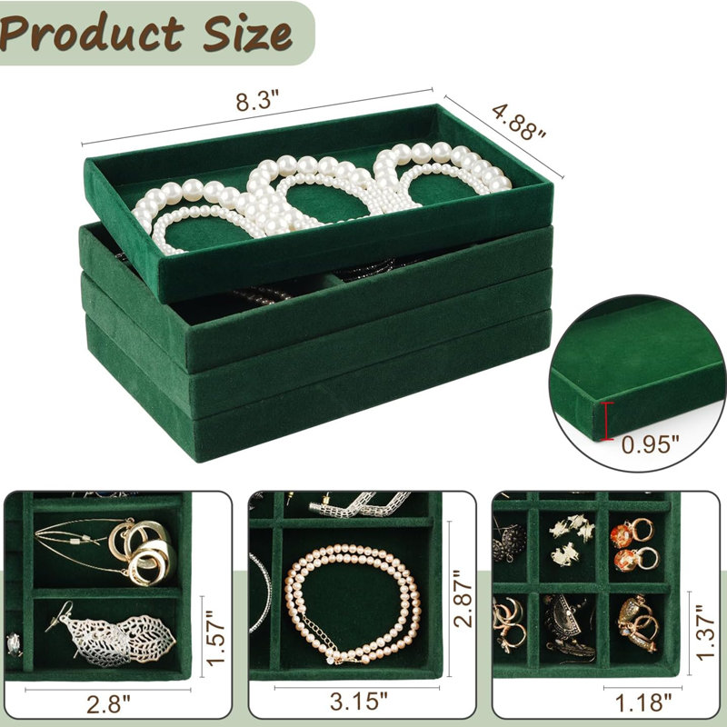Jewellery Drawer Organizer, 16 Set of Stackable Velvet Organizer Tray
