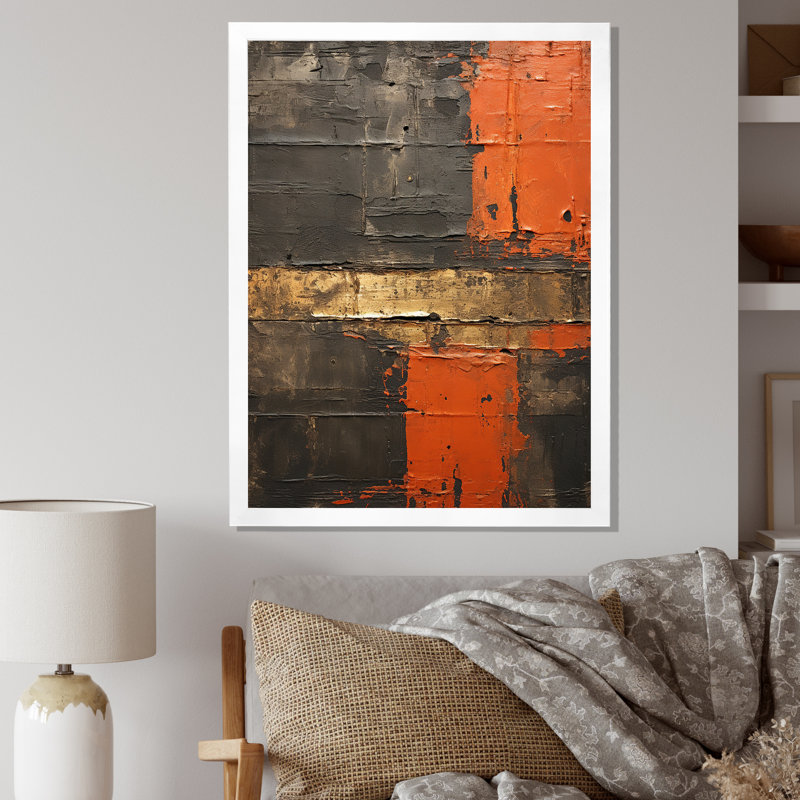 Passage in Time Distress Orange - impression, H 32 po x l 16 po x P 1 po, Cadre simple blanc
