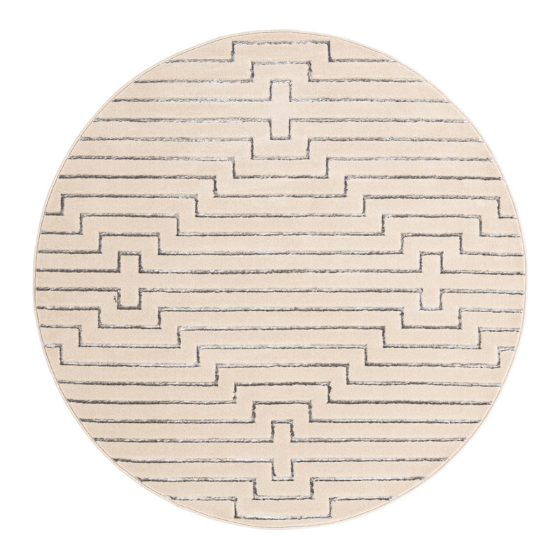Tapis blanc et argent Latitude Run® Mirage Novica, Rond 6 pi 1 po