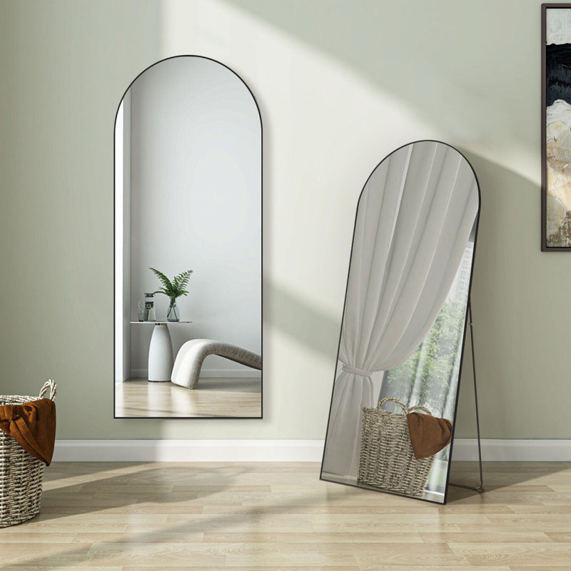 Metal Arched Full Length Mirror (set Of 2), Black, 71" x 26"