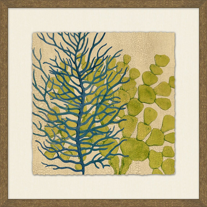 Peinture de ruppie maritime craquelée 3 - Peinture sur papier encadrée