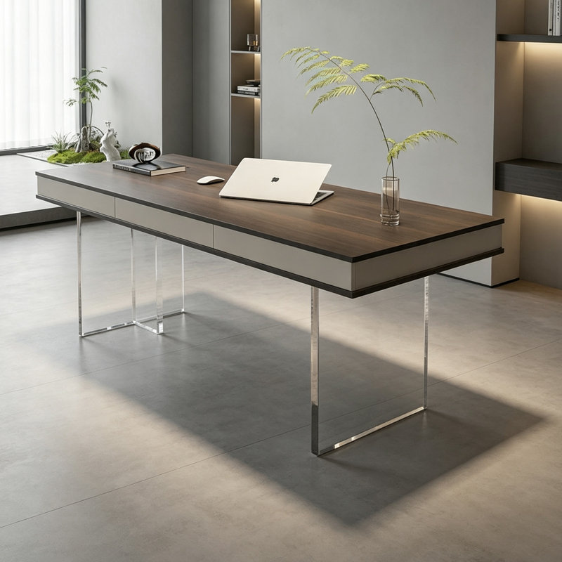 Bureau en bois massif clair et luxueux, H 29,13 po x l 86,61 po x P 31,49 po