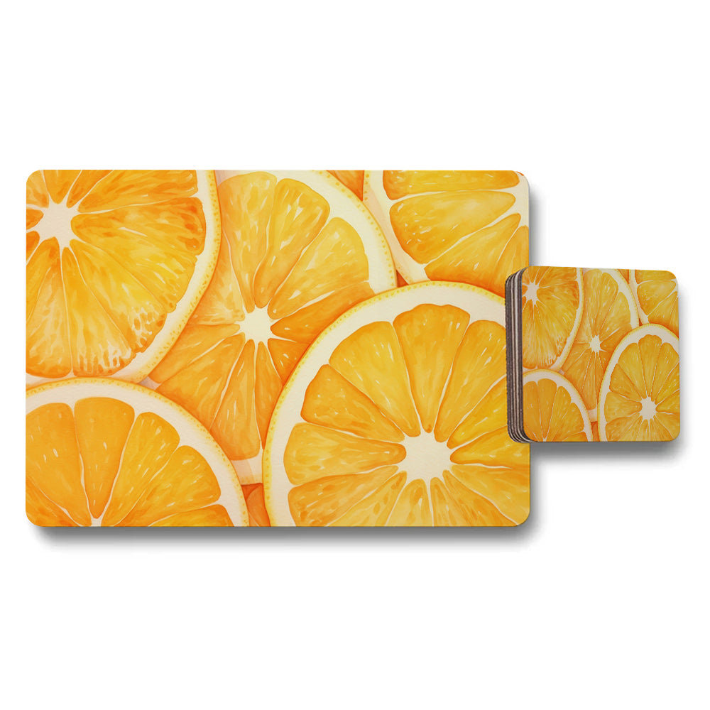 Orange Slice Placemats And Coaster Set Bright Citrus Kitchen Decor