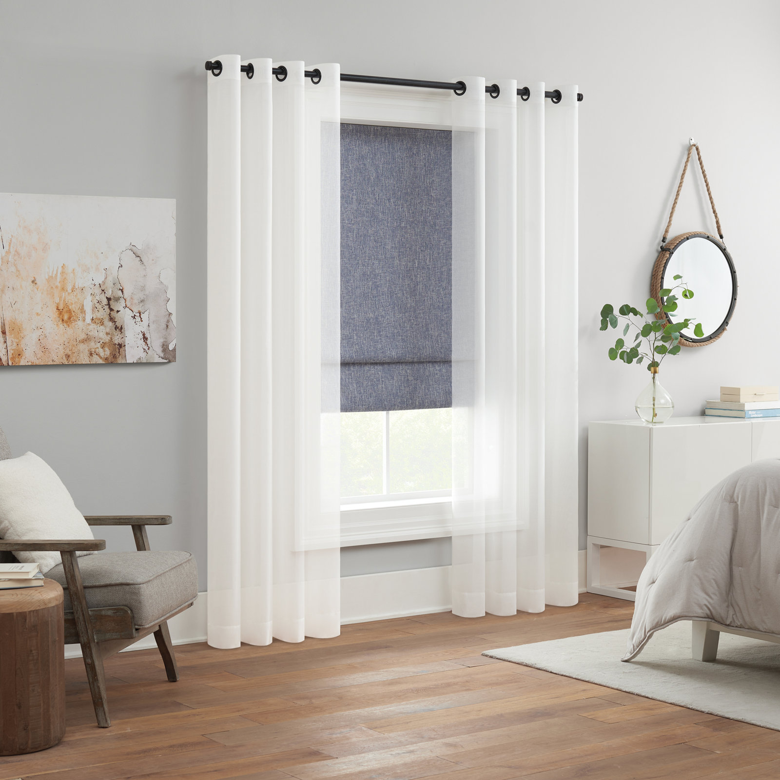 Eclipse Drew Blackout Roman Shade, 27"W x 64"L, Blue