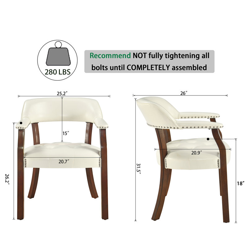 Chaise de salle à manger à accoudoirs touffetés LUMera, blanc crème, Crème, crème, Espresso