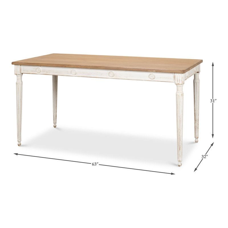 French Country Farmhouse Pine 63'' White Dining Table