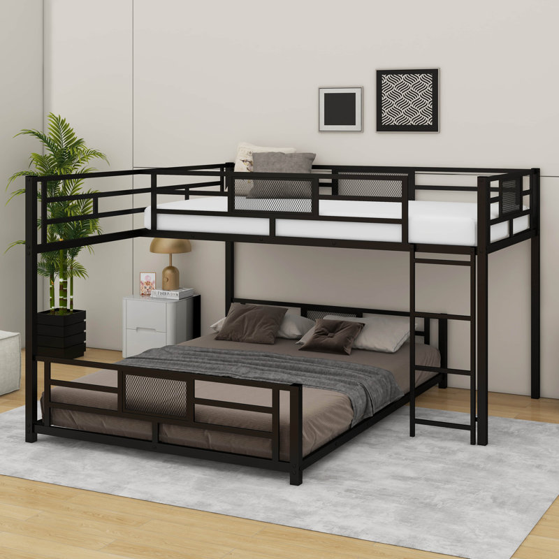 Twin Over Full L-Shaped Metal Bunk Bed, Black