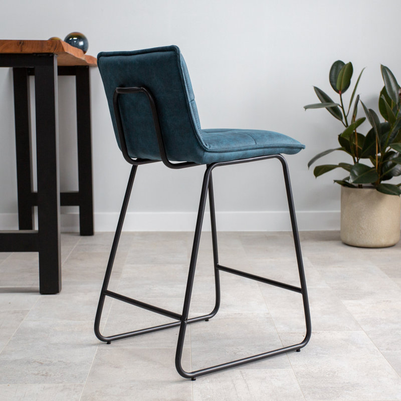 Peiffer Upholstered Bar Stool with Steel Frame, Aqua Turqoise