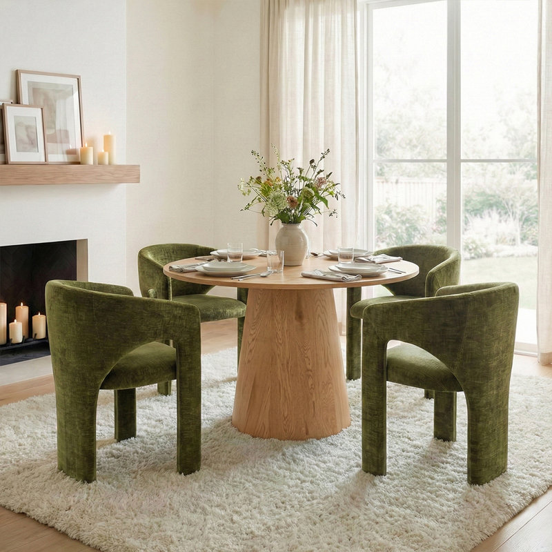 Ensemble de salle à manger 5 pièces Mid-Century, Vert olive