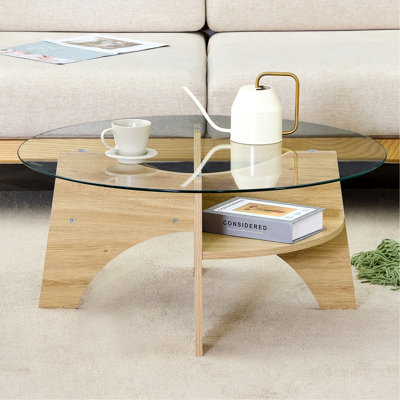 Table basse ronde en verre trempé - 31,5 po de diamètre, conception multifonctionnelle. Conception de piédestal en forme de ventilateur. Plateau de table en verre trempé rond. Convient pour les salles à manger, les salons, les bureaux, et plus encore.