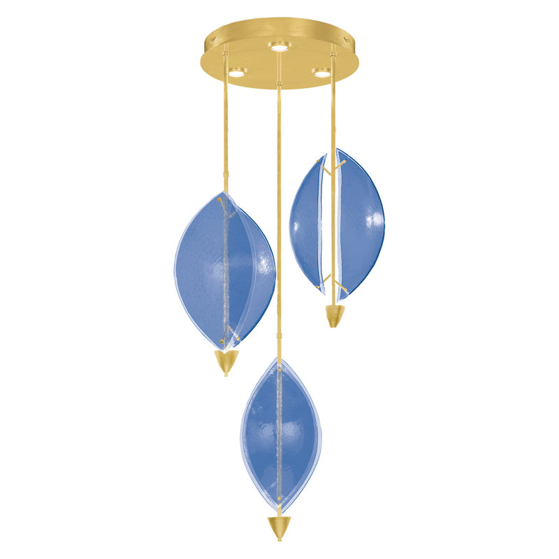 Luminaire suspendu rond 28,5 po Embark, Bleu, Feuille d'or standard