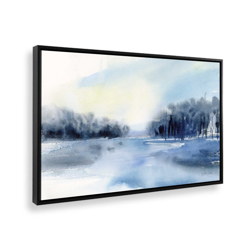 Imprimé brume d'hiver sur le lac, Cadre noir, H 8,75 po x l 12,75 po x P 1,75 po