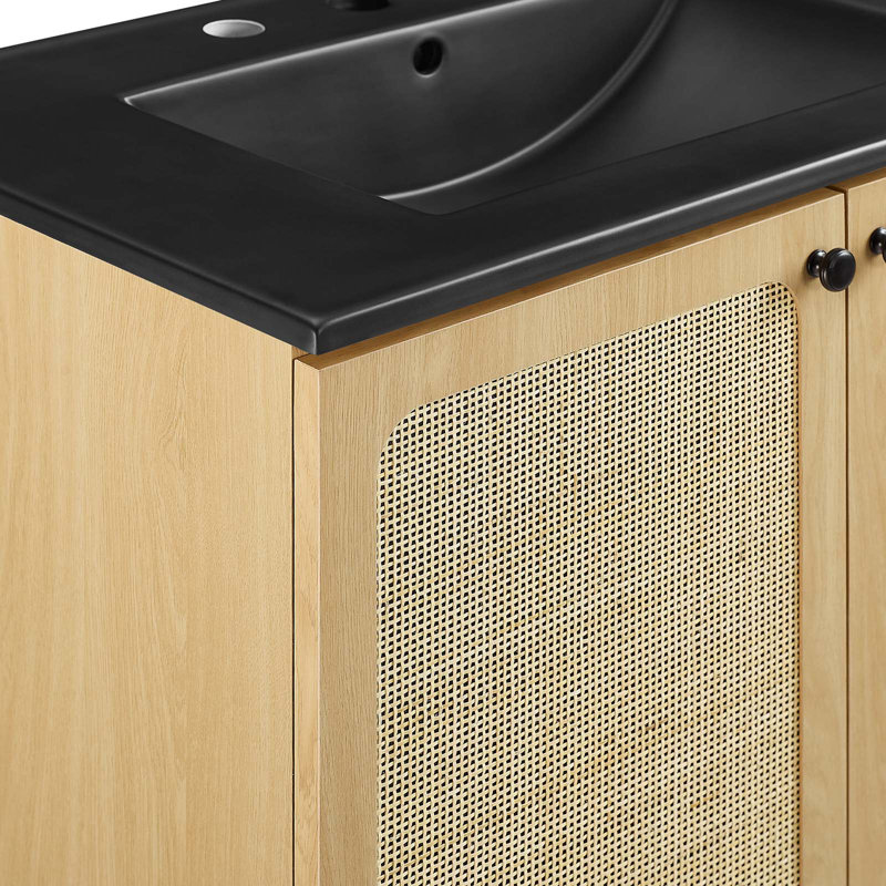 Modway Chaucer 30'' Single Bathroom Vanity with Wood Top, Black, Oak/Black