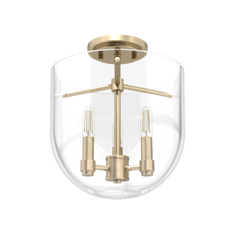 Hunter Sacha Natural Iron 3 Light Flush Mount Ceiling Light Fixture, Gold