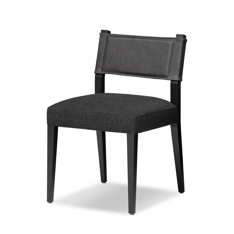 Side Chair in Charcoal, Polyester/Leather Palermo Black, Black