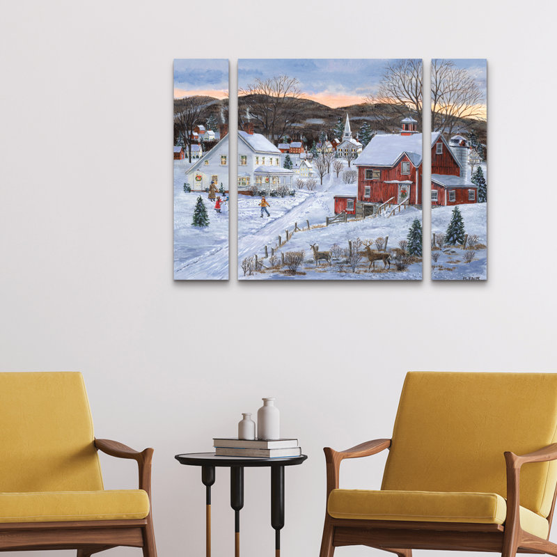 Ensemble de 3 panneaux d'art mural - Bob Fair «Christmas Presence», art mural sur toile pour le salon, la chambre à coucher ou le bureau 