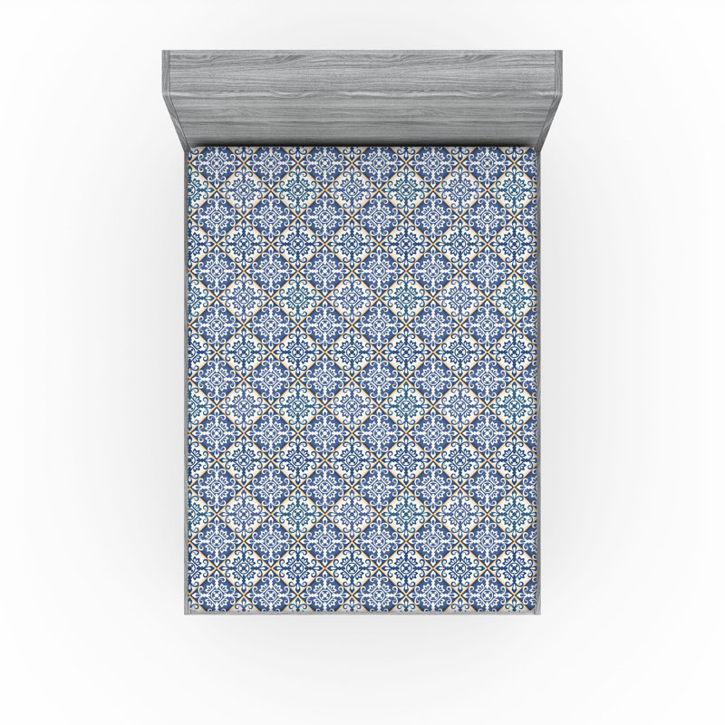 Drap-housse Ambesonne, paquet de 2, Bleu / crème / jaune souci marocain, Drap-housse grand