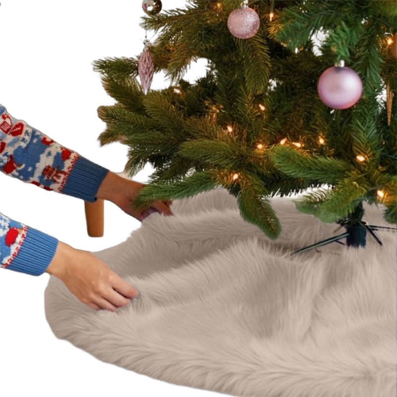 Jupe d'arbre en fausse fourrure avec bords arrondis Fabricla, L 30 po x L 30 po, Crème