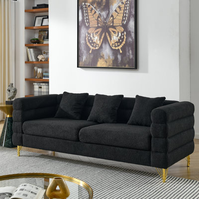 Combinaison 3 places et plus noire, fascination moderne, livraison rapide de notre part, rembourrage en mousse, pieds en métal, 6 coussins, capacité de siège de 250 lb par personne 3, conception avec pieds, rangement américain, lb / siège,