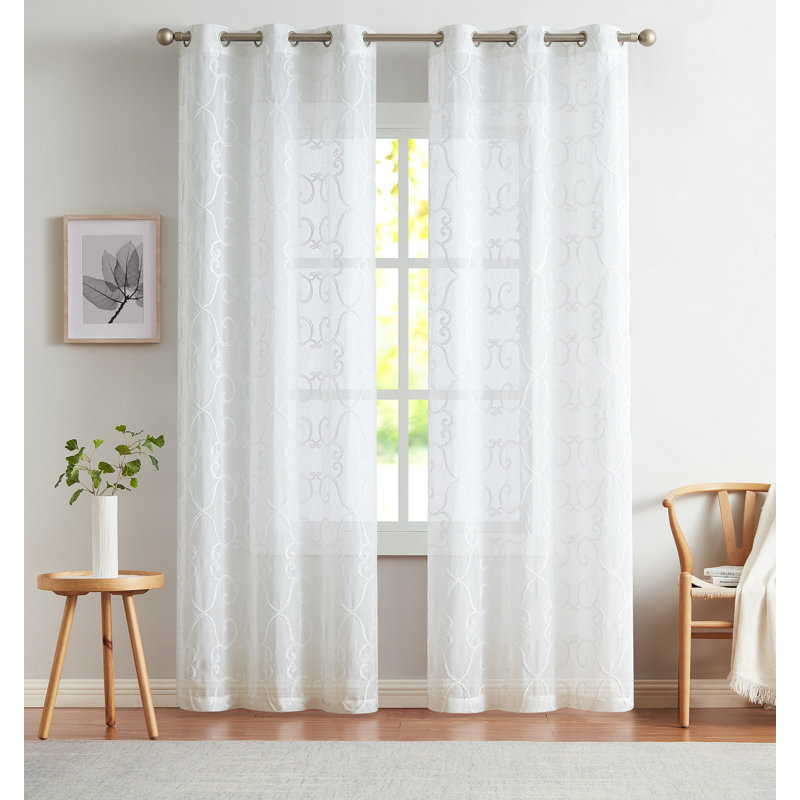 Niyaz Semi Sheer Curtain Pair, 76" W x 96" L, White