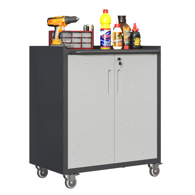 Heavy-Duty Metal Rolling Tool Cabinet with Locking Doors, Mobile Garage Storage with Adjustable Shelf & Wheels