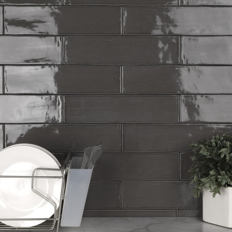 Chester 3" x 12" Ceramic Subway Wall Tile, Graphite Gray