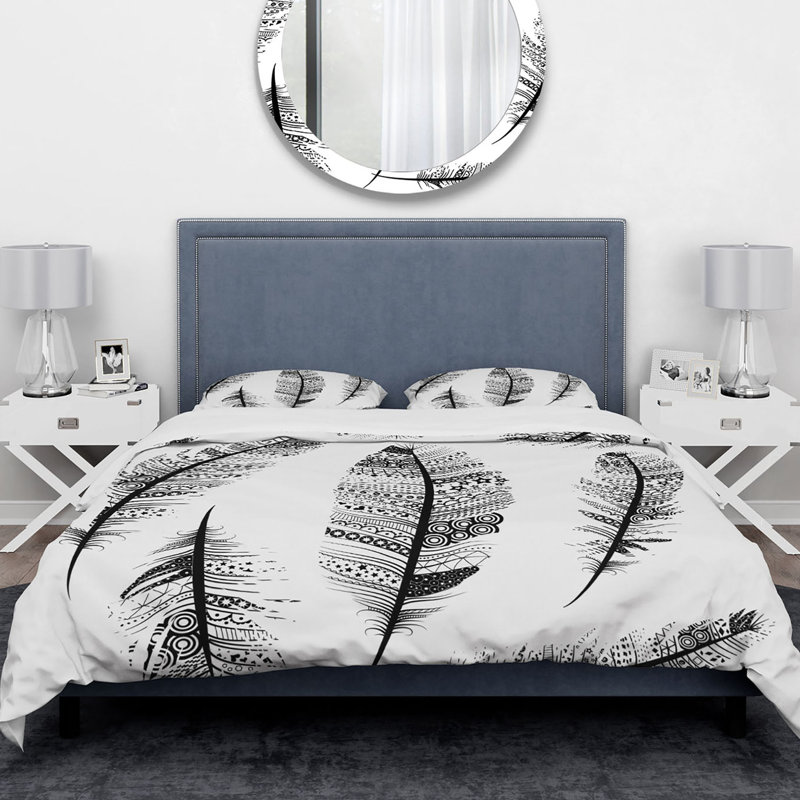 Ensemble de housse de couette designart plumes avec tribal, Housse de couette très grand + 2 taies décoratives