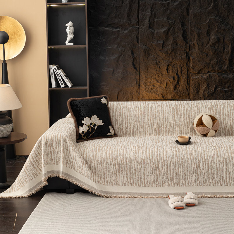 Jeté de canapé anti-dérapant 450GSM en jacquard - couverture épaisse en tricot réversible, housse de canapé lavable à la machine pour la décoration intérieure