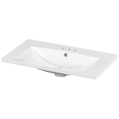 30" Single Bathroom Basin Sink, Vanity Top Only, 3-Faucet Holes, Resin 