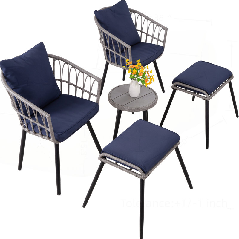 Ensemble bistro de patio polyvalent avec repose-pieds et chaises confortables, Marine