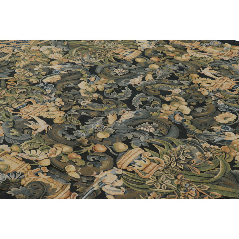 Rug & Kilim’S Armorial Tudor Style Rug In Black, With Beige, Blue And Gold Tones