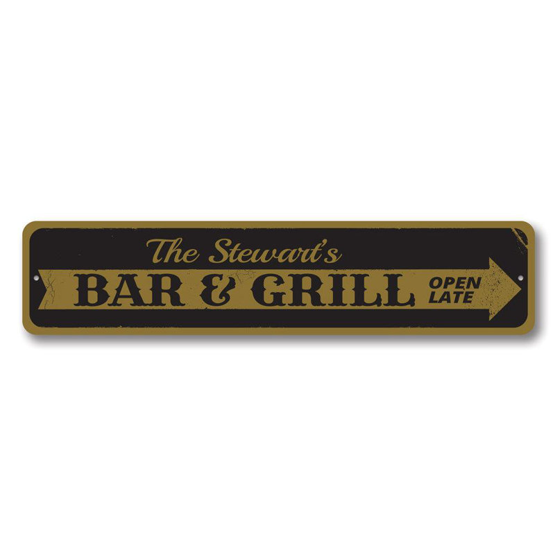 Plaque en aluminium Bar & Grill, H 4 po x l 18 po x P 0,04 po