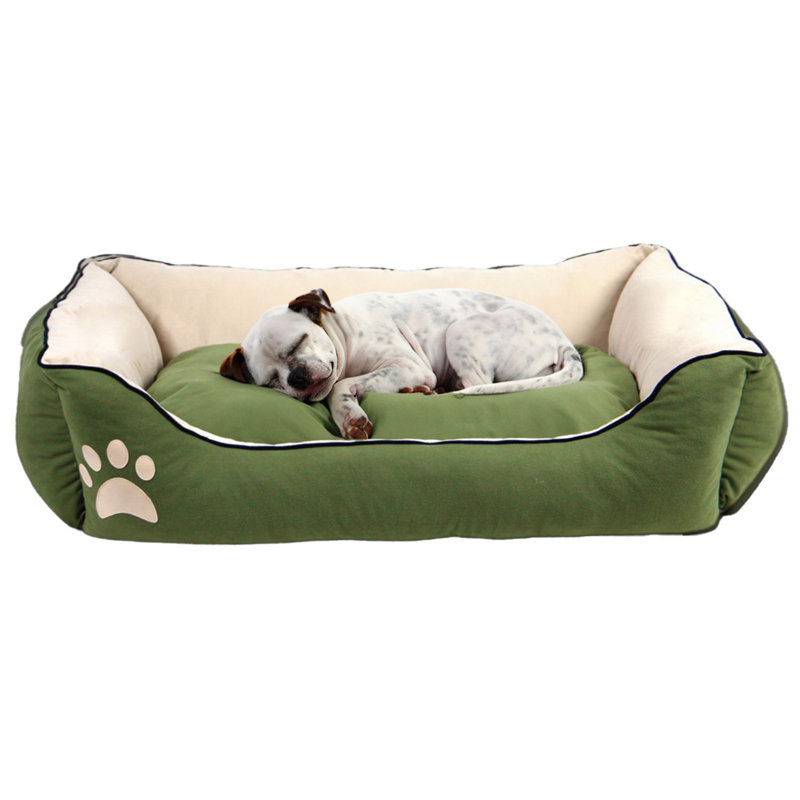 Luxurious Pet Bed for Dogs & Cats, Green & Ecru, 24.4 x 18.1 x 6.3 inches | 100% Polyester Outer Fabric, Ultra Soft Fiber Fill | Cozy & Stylish Design, Perfect for Comfort & Relaxation in Any Home