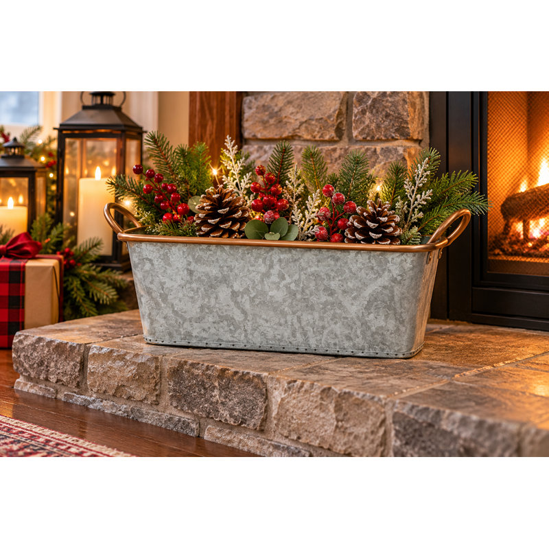 Rectangular With Copper Trim & Handles Bucket