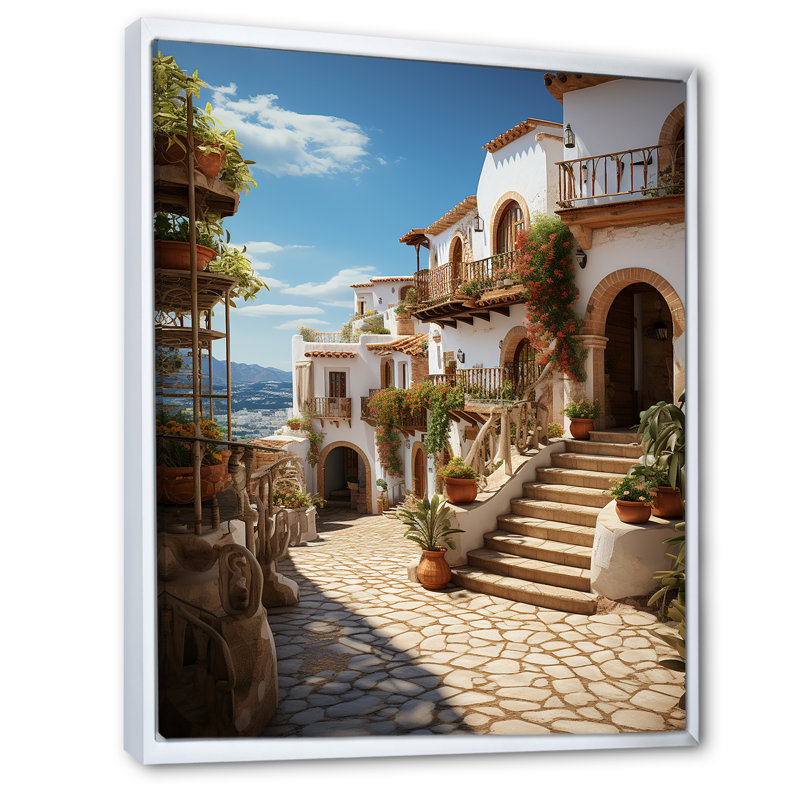 Espagne Espagne Village III - impression, H 44 po x l 34 po x P 1,5 po, Cadre flottant blanc