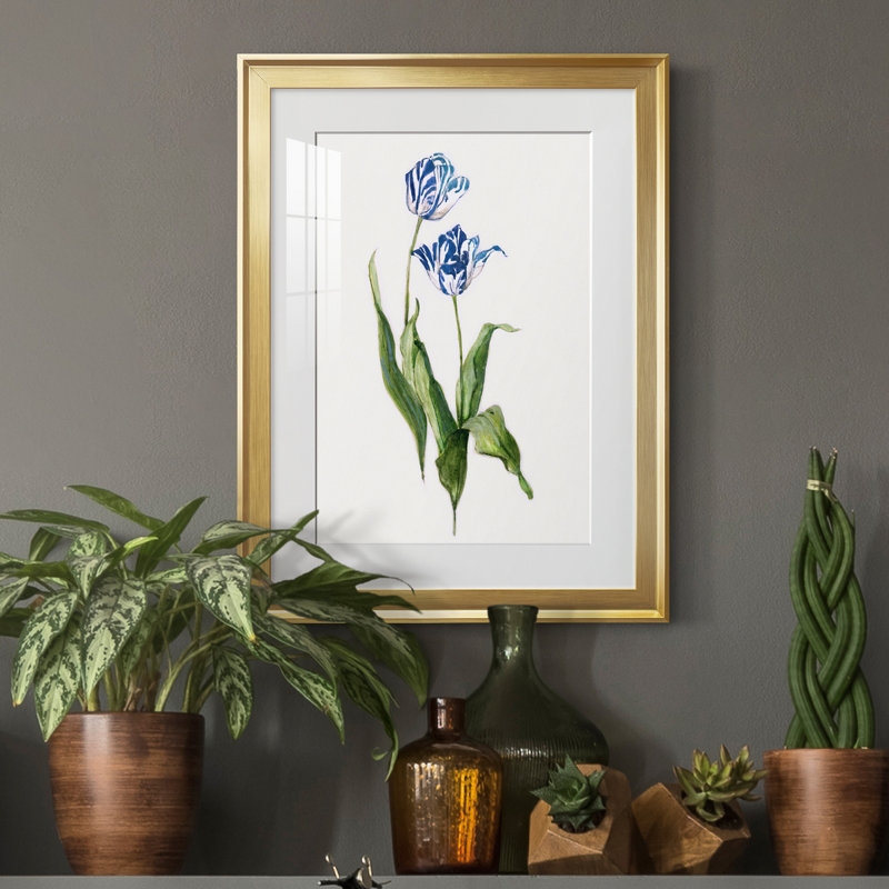 Peinture botanique bleue vive II, Or, H 18,5 po x l 24,5 po x P 1,5 po